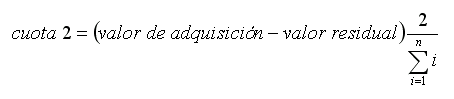 fórmula depreciación dígitos, cuota 2